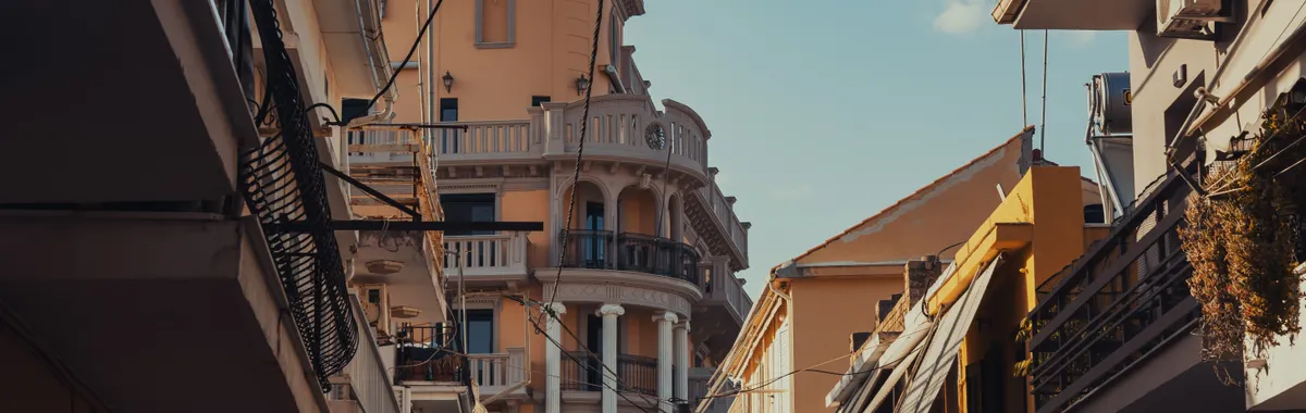 A picturesque view of urban architecture in Zakynthos, Greece during a sunny day.