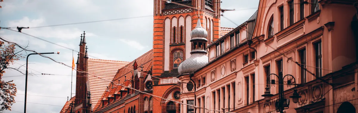 Stunning Gothic architecture showcasing historic towers in Bydgoszcz, Poland.