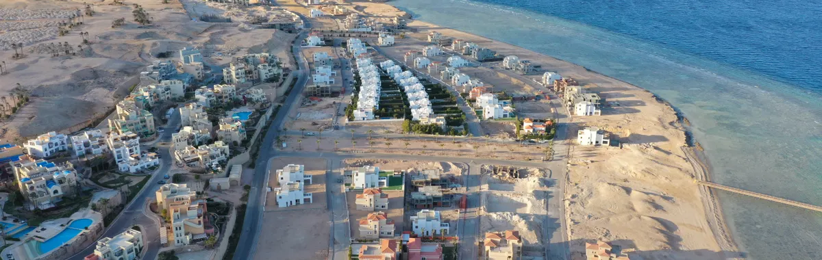 Stunning aerial view of Hurghada's coastal urban area, Red Sea, Egypt.