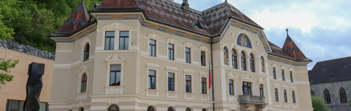 Historic Vaduz government building with classic architecture in Liechtenstein.